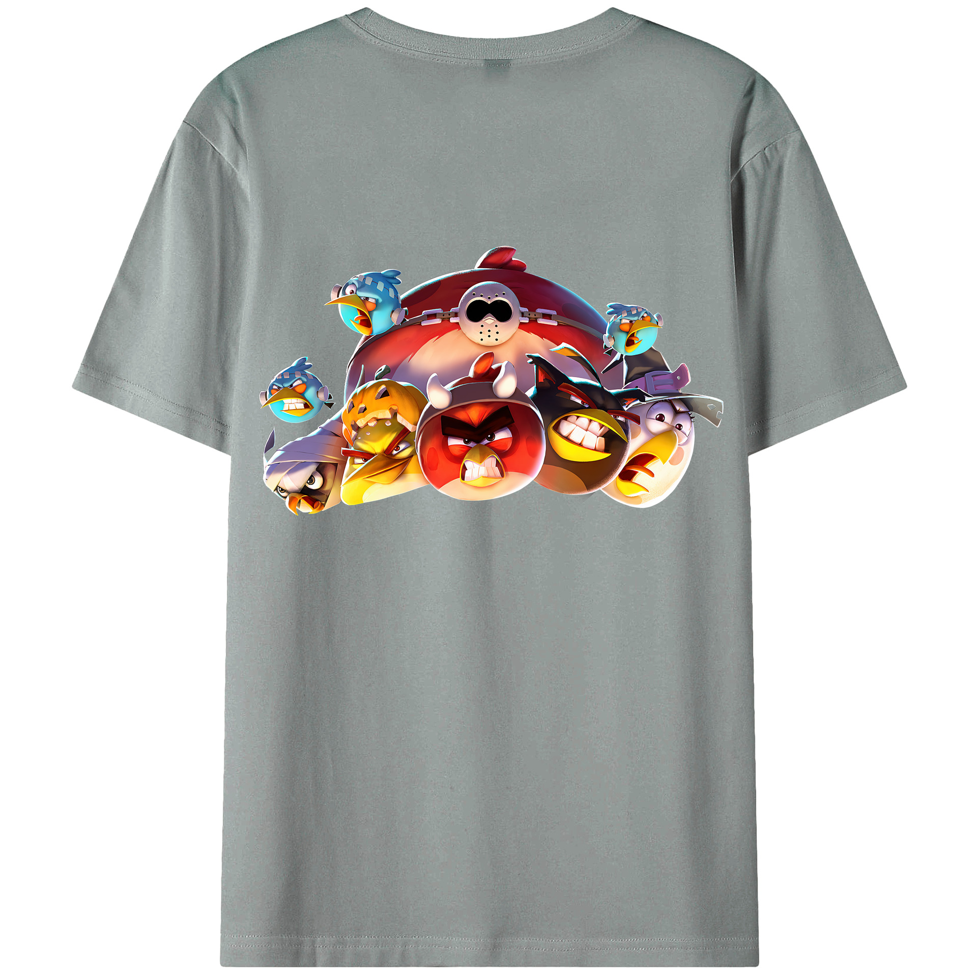 （画像用） Angry Birds アングリーバード 綿100％ メンズ半袖Tシャツ（バックプリント） 通気性